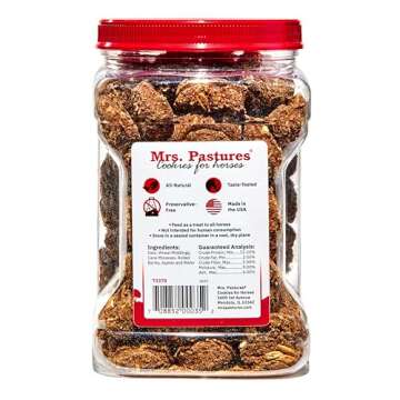 Mrs Pastures Cookies and Treats for Horses - Premium Horse Treats - Made with Apples, Oats, and Rolled Barley - Preservative Free - All Natural Ingredients - No Corn or Soy - Made in USA - (32oz Jar)