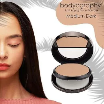 Bodyography Anti Aging Face Powder (Medium Dark): Matte Oil-Free Salon Foundation Powder Makeup w/ Vitamin E, C & Antioxidants | Gluten-Free, Cruelty-Free, Paraben-Free