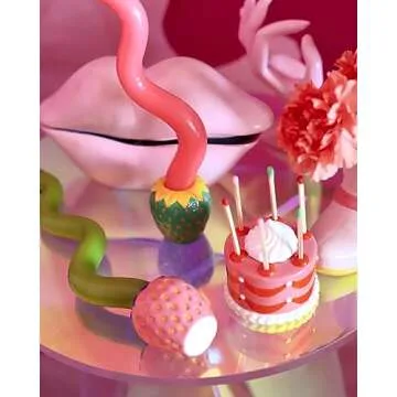 ban.do Set of 2 Decorative Candle Holders, Unique Candle Stick Holders, Colorful Taper Candle Holder, Mini Candle Holders for Table Centerpiece, Strawberries