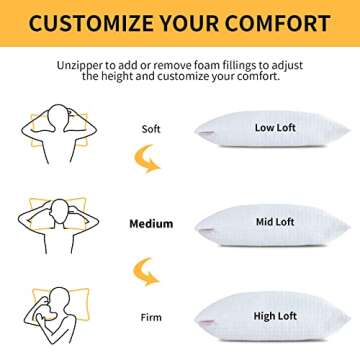 HOMBYS Extra Firm Bed Pillows for Sleeping, Shredded Memory Foam Pillows King Size, for Side, Back, Stomach Sleepers,Viscose Made from Bamboo Cooling Cover