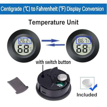 Meggsi 2 Pack Mini Digital Hygrometer Gauge Indoor Thermometer, LCD Monitor Temperature Outdoor Humidity Meter for Greenhouse Jars Incubators Guitar Case, Fahrenheit (℉) or Celsius(℃)