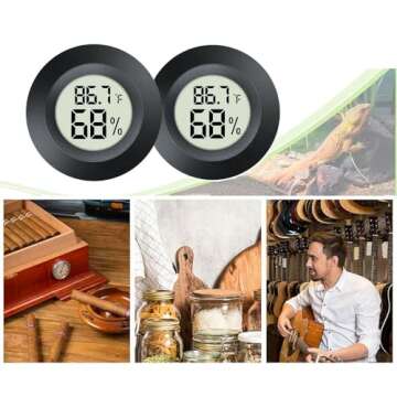 Meggsi 2 Pack Mini Digital Hygrometer Gauge Indoor Thermometer, LCD Monitor Temperature Outdoor Humidity Meter for Greenhouse Jars Incubators Guitar Case, Fahrenheit (℉) or Celsius(℃)