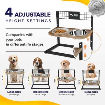 Ciconira Metal Elevated Dog Bowls with Slow Feeder & Spillproof Mat, 8°Tilted Raised Dog Bowl Stand with Two 1.3L Stainless Steel Food Water Bowls,4 Height Adjustable for Large Medium, Small Dogs