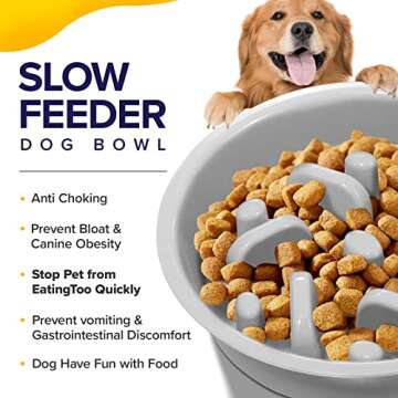 Ciconira Metal Elevated Dog Bowls with Slow Feeder & Spillproof Mat, 8°Tilted Raised Dog Bowl Stand with Two 1.3L Stainless Steel Food Water Bowls,4 Height Adjustable for Large Medium, Small Dogs