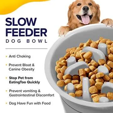 Ciconira Metal Elevated Dog Bowls with Slow Feeder & Spillproof Mat, 8°Tilted Raised Dog Bowl Stand with Two 1.3L Stainless Steel Food Water Bowls,4 Height Adjustable for Large Medium, Small Dogs