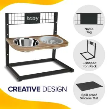 Ciconira Metal Elevated Dog Bowls with Slow Feeder & Spillproof Mat, 8°Tilted Raised Dog Bowl Stand with Two 1.3L Stainless Steel Food Water Bowls,4 Height Adjustable for Large Medium, Small Dogs