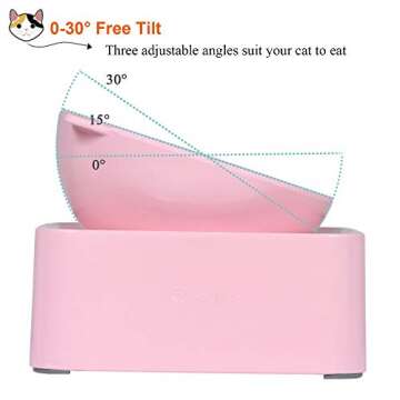 UPSKY Raised Cat Food Water Bowl Elevated Cat Bowl with Detachable Stand, No Slip Pet Food Feeder Bowl, 0-30°Adjustable Tilted Cat Dog Dish Bowl Stress-Free, Protecting Spine (Pink)
