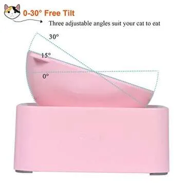 UPSKY Raised Cat Food Water Bowl Elevated Cat Bowl with Detachable Stand, No Slip Pet Food Feeder Bowl, 0-30°Adjustable Tilted Cat Dog Dish Bowl Stress-Free, Protecting Spine (Pink)