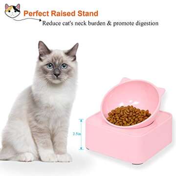 UPSKY Raised Cat Food Water Bowl Elevated Cat Bowl with Detachable Stand, No Slip Pet Food Feeder Bowl, 0-30°Adjustable Tilted Cat Dog Dish Bowl Stress-Free, Protecting Spine (Pink)