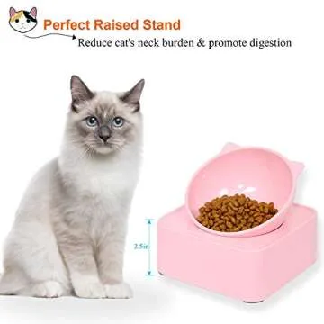 UPSKY Raised Cat Food Water Bowl Elevated Cat Bowl with Detachable Stand, No Slip Pet Food Feeder Bowl, 0-30°Adjustable Tilted Cat Dog Dish Bowl Stress-Free, Protecting Spine (Pink)