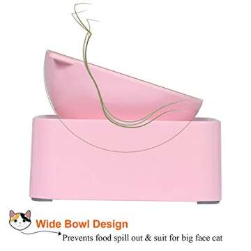 UPSKY Raised Cat Food Water Bowl Elevated Cat Bowl with Detachable Stand, No Slip Pet Food Feeder Bowl, 0-30°Adjustable Tilted Cat Dog Dish Bowl Stress-Free, Protecting Spine (Pink)