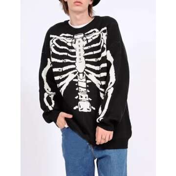 Yimoon Men Sweaters Oversized Graphic Casual Cable Knitted Jumper Pullover Cute Unisex Crewneck Retro Couple Tops (B-Black-XL)