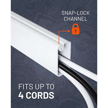 ECHOGEAR Cord Cover Raceway Kit - Peel & Stick Channel with 10' of Cable Hiders - Includes Connector...