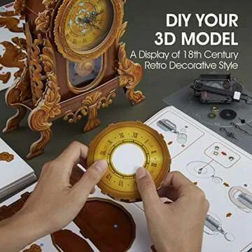 CubicFun 3D Puzzle for Adults Kids Pendulum Desk Clock Model Kit, Vintage Table Clocks Craft Kits, Foam Board Clocks for Living Room Decor and Birthday Gifts for Women Men, 128 Pieces