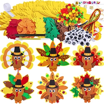 Winlyn Thanksgiving Turkey Ornaments Craft Kit for Kids - 24 Sets DIY Foam Stickers Craft Kits
