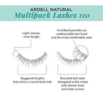Ardell Natural Multipack False Eyelashes 110 - Black, Lightweight Lashes for Everyday Wear, Comfortable Invisiband Strip Lashes, 2 Pack
