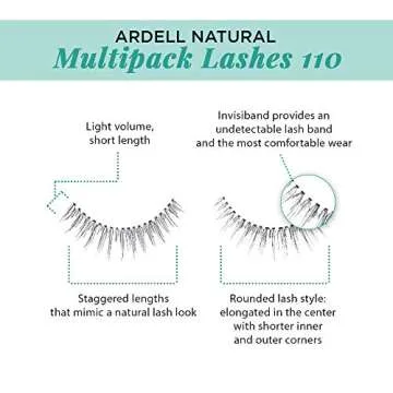 Ardell Natural Multipack False Eyelashes 110 - Black, Lightweight Lashes for Everyday Wear, Comfortable Invisiband Strip Lashes, 2 Pack