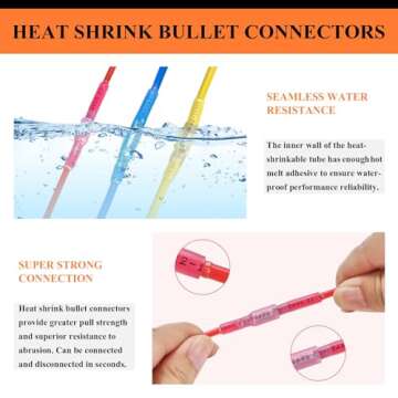 300PCS Heat Shrink Bullet Connectors, Camtek Heat Shrink Female & Male Bullet Butt Connector Insulated Waterproof Marine Crimp Automotive Electrical Bullet Connectors Wire Splice Terminals Kits