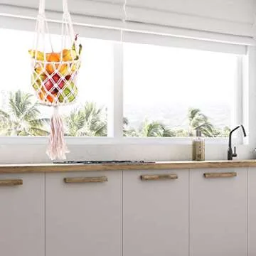 Macrame Hanging Fruit Basket for Bohemian Kitchen Decor