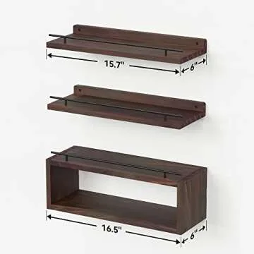 WOPITUES Floating Shelves for Wall with Cube Shelf, Wall Shelves with Metal Rail for Bathroom Decor, Bathroom Organizers and Storage, Over Toilet Bathroom Shelves for Bathroom, Toilet Paper-Brown