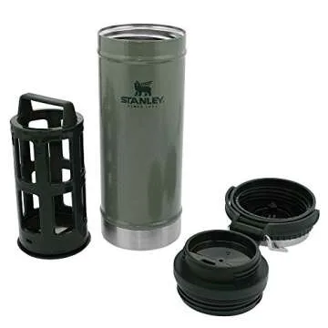 Stanley Travel Mug French Press 16oz with Double Vacuum Insulation, Stainless Steel Coffee Mug, Dishwasher Safe, Hammertone Green,1 Count