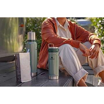 Stanley Travel Mug French Press 16oz with Double Vacuum Insulation, Stainless Steel Coffee Mug, Dishwasher Safe, Hammertone Green,1 Count