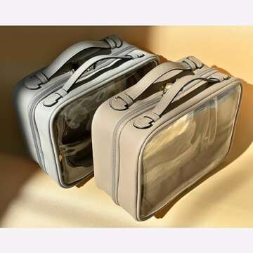 JAZD Clear Makeup Bag Toiletry Bag for Women Cosmetic Case Large Capacity Travel Make Up Bag Organizer Transparent Storage Compartment TSA Approved (GRAY)