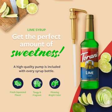 Torani Lime Syrup for Drinks, Flavoring for Iced Tea, Limeade, and Sodas, Pump Included, 25.4 Oz