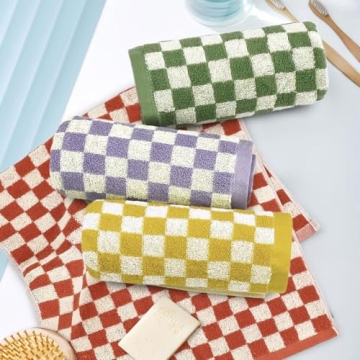 Jacquotha Hand Towels for Bathroom 4 Pack, Cotton Face Towels Soft Absorbent for Spa Bath Gym Kitchen, Hand Towel Set Decorative Checkered, 13 x 29 Inches, 4 Colors