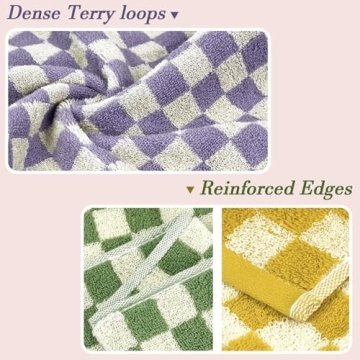Jacquotha Hand Towels for Bathroom 4 Pack, Cotton Face Towels Soft Absorbent for Spa Bath Gym Kitchen, Hand Towel Set Decorative Checkered, 13 x 29 Inches, 4 Colors