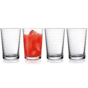 Juice Glasses 7 oz. Set Of 4 Glass Cups – By Home Essentials and Beyond – Beverage Water Tumblers for Juice, Whiskey, Cocktails, Iced Tea. Dishwasher safe.