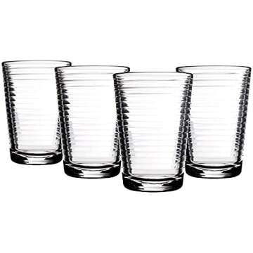 Juice Glasses 7 oz. Set Of 4 Glass Cups – By Home Essentials and Beyond – Beverage Water Tumblers for Juice, Whiskey, Cocktails, Iced Tea. Dishwasher safe.