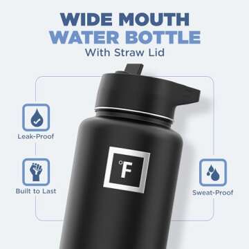 IRON °FLASK Camping & Hiking Hydration Flask with 3 Lids - Stainless Steel, Double Walled & Vacuum ...