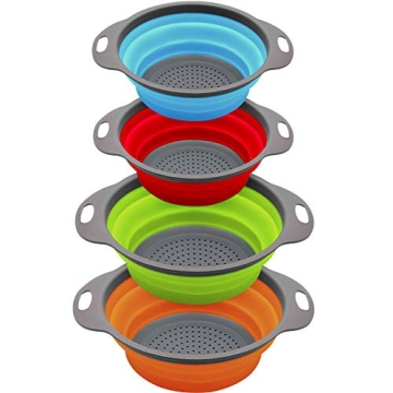 QiMH Collapsible Colander and Strainer Set of 4 - Dual Size, Foldable Kitchen Strainers for Easy Sto...
