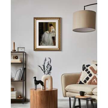 VIYYIEA Gold Framed Wall Art Canvas Print Home Decor for Living Room Women Reading Pictures for Bedr...