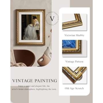 VIYYIEA Gold Framed Wall Art Canvas Print Home Decor for Living Room Women Reading Pictures for Bedroom Bathroom Wall Decor Women Portrait Art Wall Painting Vintage Art Prints Room Wall Decor 13x16in