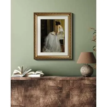 VIYYIEA Gold Framed Wall Art Canvas Print Home Decor for Living Room Women Reading Pictures for Bedroom Bathroom Wall Decor Women Portrait Art Wall Painting Vintage Art Prints Room Wall Decor 13x16in