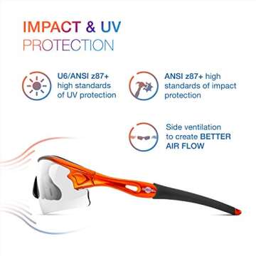 ToolFreak Reevo Safety Glasses Clear Polycarbonate Lens, UV and Impact Rating, Eye Protection, Rated to Ansi Z87+, Distortion Free, Hard Case,Pouch, Neck Cord and Cloth