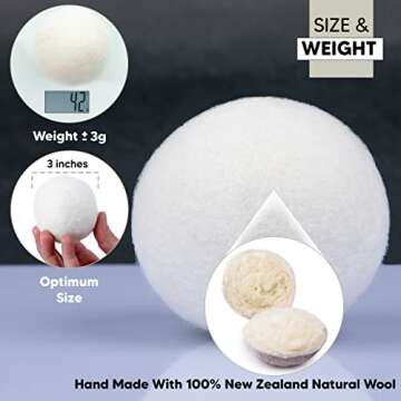 RAYTRADE Wool Dryer Balls 6-Pack 100% Made of Organic New Zealand Wool Reduces Clothing Wrinkles and...