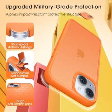 Alphex Shockproof for iPhone 14 / iPhone 13 Case, Sleek Retro Design, German Quality Standard Certified, 12FT Military-Grade Protection, Transluscent Matte Slim Hard Back Women Men Case 6.1“, Orange