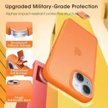 Alphex Shockproof for iPhone 14 / iPhone 13 Case, Sleek Retro Design, German Quality Standard Certified, 12FT Military-Grade Protection, Transluscent Matte Slim Hard Back Women Men Case 6.1“, Orange