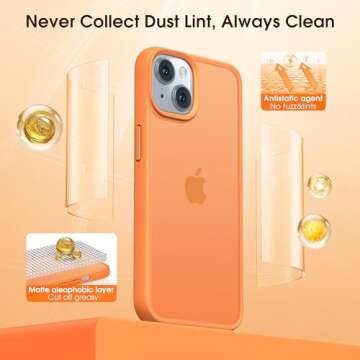 Alphex Shockproof for iPhone 14 / iPhone 13 Case, Sleek Retro Design, German Quality Standard Certified, 12FT Military-Grade Protection, Transluscent Matte Slim Hard Back Women Men Case 6.1“, Orange
