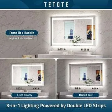 TETOTE 48x36 Inch LED Bathroom Mirror with Frontlit & Backlit Lighted Vanity Mirror Anti Fog Stepless Dimmable 3 Colors White/Warm/Natural,CRI90+ Double Lights,Wall-Mounted(Horizontal/Vertical)