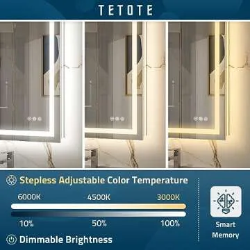 TETOTE 48x36 Inch LED Bathroom Mirror with Frontlit & Backlit Lighted Vanity Mirror Anti Fog Stepless Dimmable 3 Colors White/Warm/Natural,CRI90+ Double Lights,Wall-Mounted(Horizontal/Vertical)