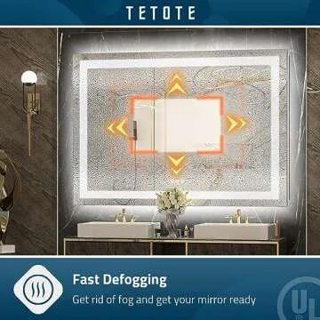 TETOTE 48x36 Inch LED Bathroom Mirror with Frontlit & Backlit Lighted Vanity Mirror Anti Fog Stepless Dimmable 3 Colors White/Warm/Natural,CRI90+ Double Lights,Wall-Mounted(Horizontal/Vertical)