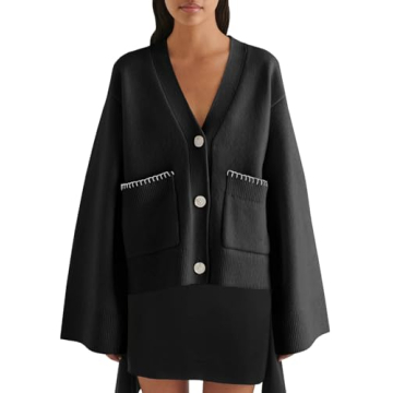 Saodimallsu Womens Button Down Cardigan V Neck Open Front Fall Trendy Loose Knit Long Sleeve Sweater...