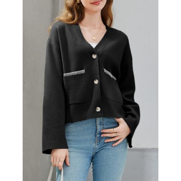 Saodimallsu Women's Trendy V Neck Cardigan with Pockets