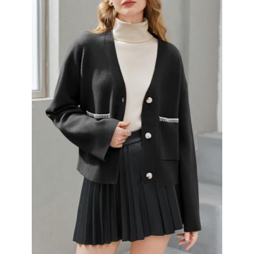 Saodimallsu Women's Trendy V Neck Cardigan with Pockets
