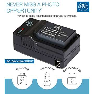 BM 3-Pack of LP-E17 Batteries and Charger for Canon EOS R8, EOS R10, EOS R50, EOS R100, EOS RP, EOS M3, EOS M5, EOS M6 Mark II, Rebel T6i, T6s, T7i, T8i, SL2, SL3, EOS 750D, EOS 760D, EOS 8000D Camera