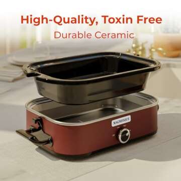 [NEW] MAGNIFIQUE 4-Quart Slow Cooker with Casserole Manual Warm Setting - Perfect Kitchen Small Appliance for Family Dinners, Dishwasher Safe Crock, Red